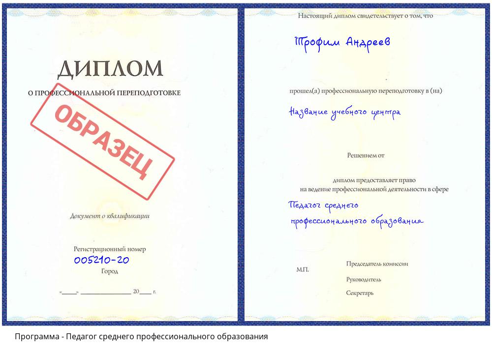 Педагог среднего профессионального образования Вязьма