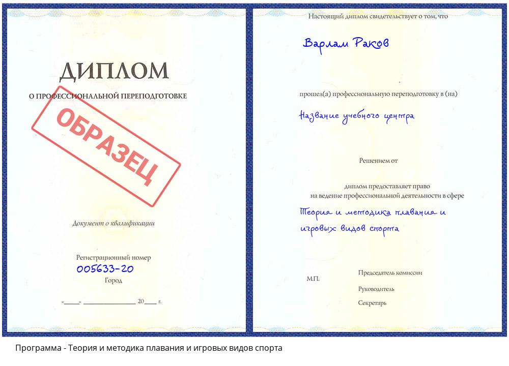 Теория и методика плавания и игровых видов спорта Вязьма