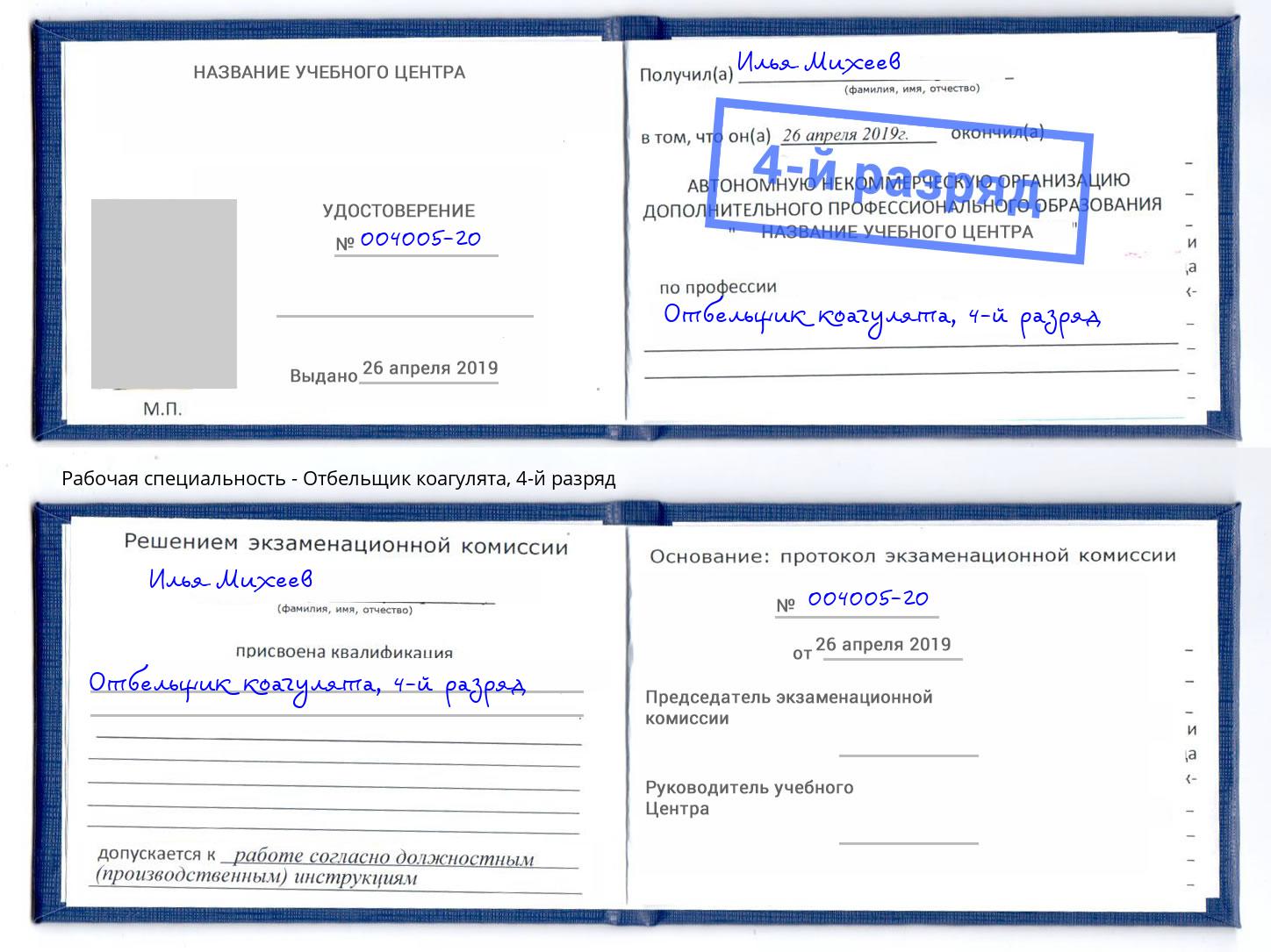 корочка 4-й разряд Отбельщик коагулята Вязьма