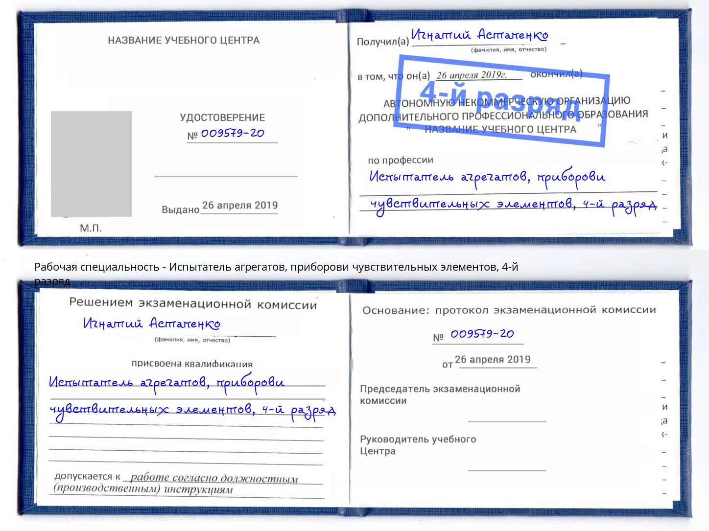 корочка 4-й разряд Испытатель агрегатов, приборови чувствительных элементов Вязьма