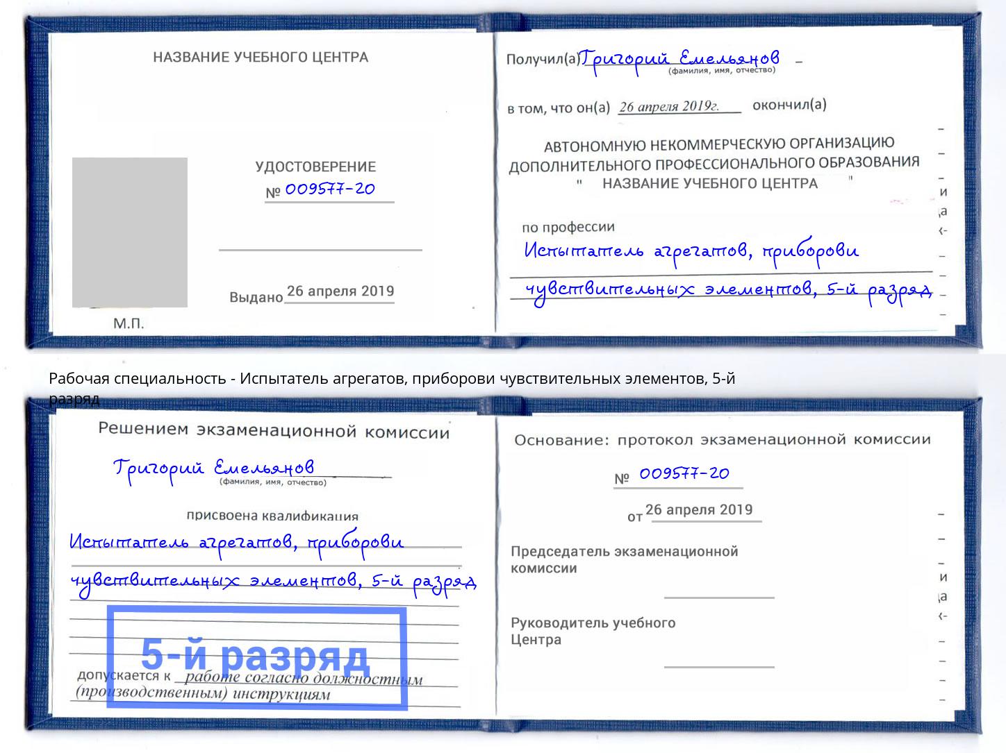 корочка 5-й разряд Испытатель агрегатов, приборови чувствительных элементов Вязьма