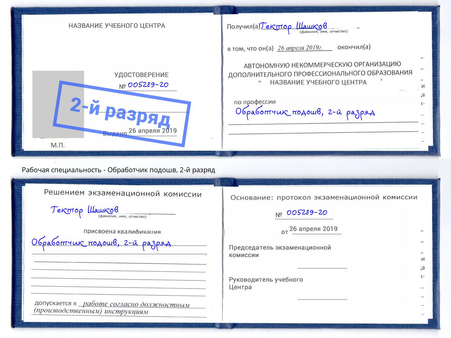 корочка 2-й разряд Обработчик подошв Вязьма