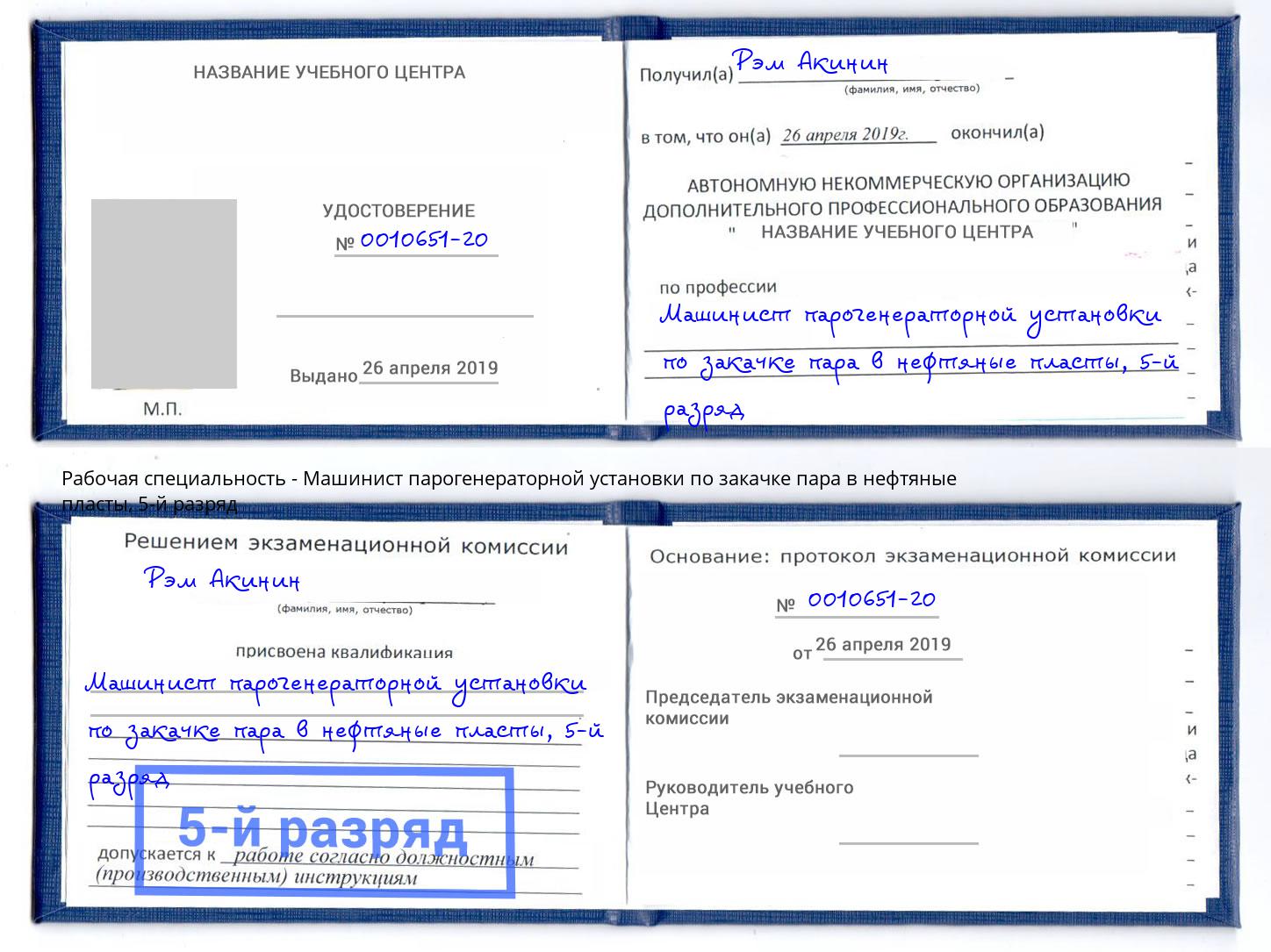 корочка 5-й разряд Машинист парогенераторной установки по закачке пара в нефтяные пласты Вязьма