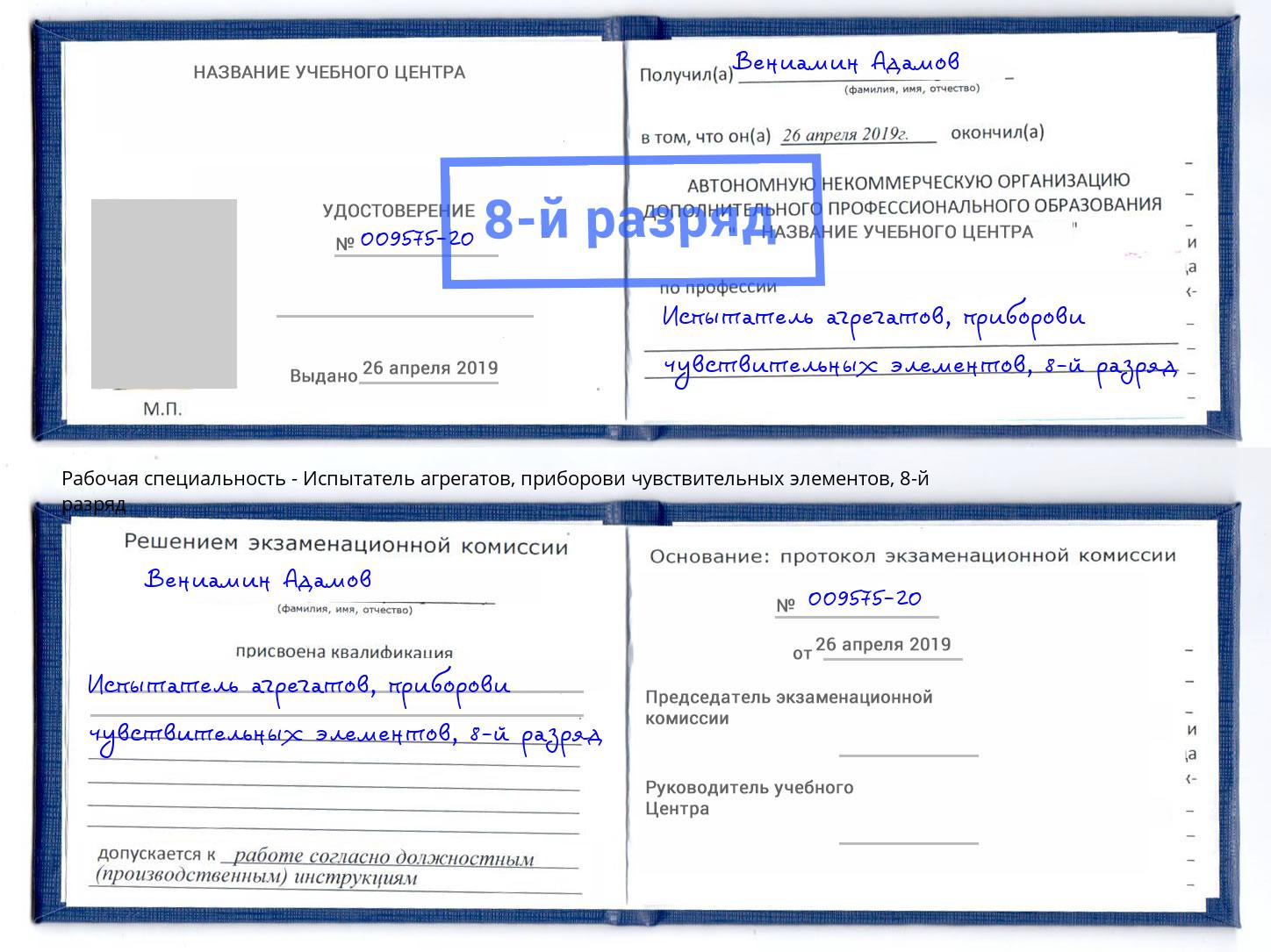 корочка 8-й разряд Испытатель агрегатов, приборови чувствительных элементов Вязьма